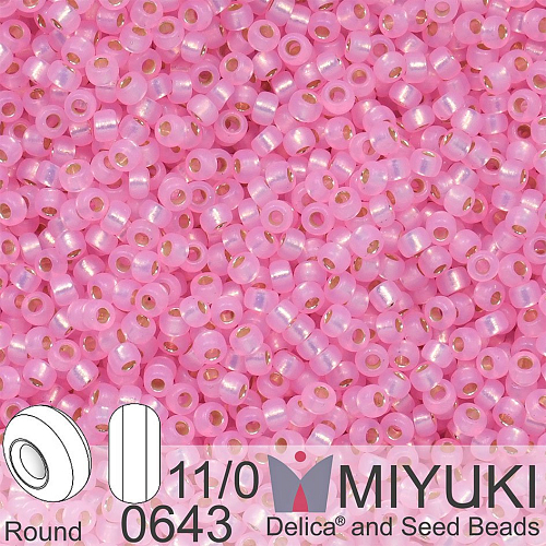 Korálky Miyuki Round 11/0. Barva 0643 Dyed Pink Silverlined Alabaster. Balení 5g.