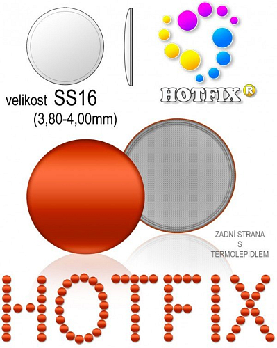 Kovové NAILHEAD HOTFIX nažehlovací polotovary. Velikost SS16 (3,80-4,00mm) Tl.0,6mm. Barva 034 PAPRIKOVÁ ČERVENÁ (lesklá ocelová). Balení 60Ks.