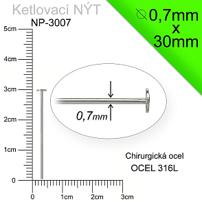 Ketlovací NÝT CHIRURGICKÁ OCEL ozn.-NP 3007 velikost 0,7x30mm