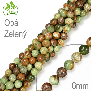 Korálky z minerálů Opál Green přírodní polodrahokam. Velikost pr.6mm. Balení 12Ks.