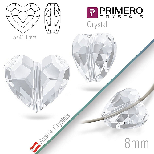 Korálky PRIMERO Crystals . Tvar 5741 Love. Barva Crystal  Velikost 8mm