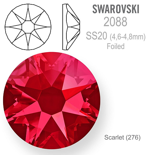 Swarovski XIRIUS Rose FOILED velikost SS20 barva Scarlet (276).