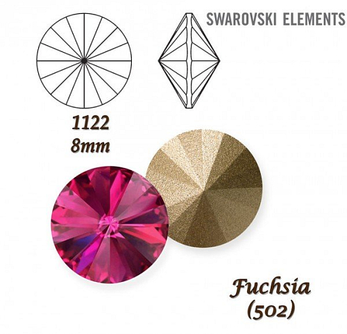 SWAROVSKI ELEMENTS RIVOLI 1122 SS39 barva FUCHSIA (502) velikost 8mm.