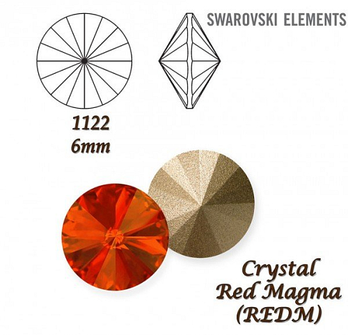 SWAROVSKI ELEMENTS RIVOLI 1122 SS29 barva RED MAGMA (REDM) velikost 6mm.