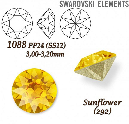 SWAROVSKI ELEMENTS 1088 XIRIUS Chaton PP24 (SS12) 3,00-3,20mm barva SUNFLOWER (292). 