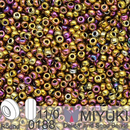 Korálky Miyuki Round 11/0. Barva 0188 Metallic Purple Gold Iris. Balení 5g