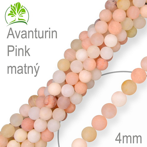 Korálky z minerálů Avanturin Pink matný přírodní polodrahokam. Velikost pr.4mm. Balení 18Ks.