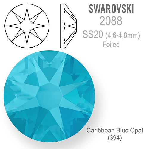 SWAROVSKI XIRIUS FOILED velikost SS20 barva CARIBBEAN BLUE OPAL 