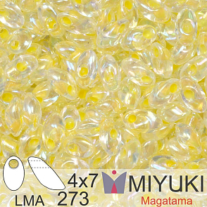 Korálky MIYUKI tvar Long MAGATAMA velikost 4x7mm. Barva LMA-273 Light Yellow Lined Crystal AB. Balení 5g.