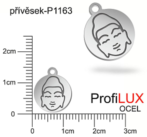 Přívěsek Chirurgická Ocel ozn-P1163 PLACIČKA s Buddhou velikost pr.12mm tl.1.0mm. Velikost otvoru pr. 1,5mm. Řada přívěsků ProfiLUX. 