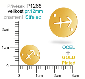 Přívěsek Chirurgická Ocel ozn-P1268 znamení STŘELEC 2x otvor velikost pr.12mm. Barva POZLACENO. Řada přívěsků ProfiLUX