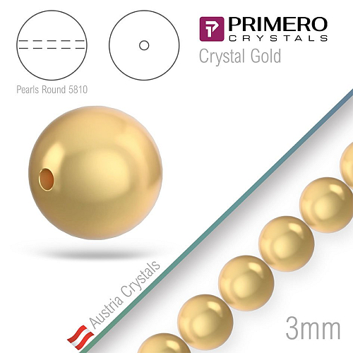 Korálky PRIMERO Crystals 5810. Barva Crystal Gold. Velikost 3mm balení-50Ks.