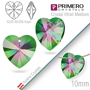 Korálky PRIMERO Crystals. Tvar 6228 XILION Heart. Barva Crystal Vitrail Medium. Velikost 10mm