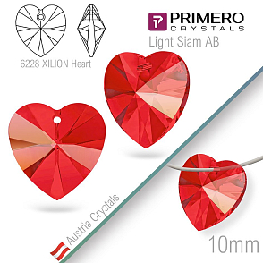 Korálky PRIMERO Crystals. Tvar 6228 XILION Heart. Barva Light Siam AB. Velikost 10mm