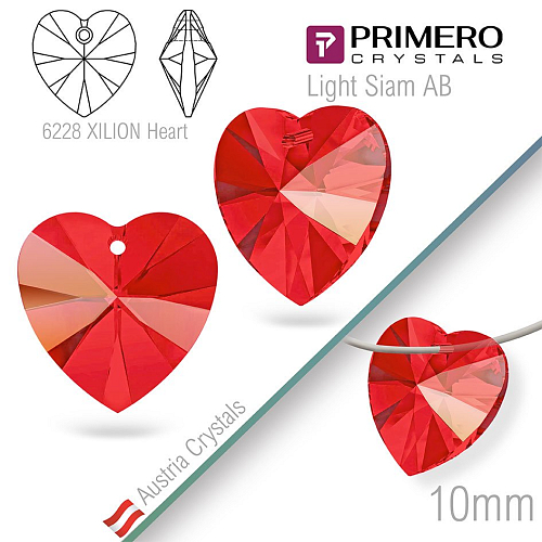 Korálky PRIMERO Crystals. Tvar 6228 XILION Heart. Barva Light Siam AB. Velikost 10mm