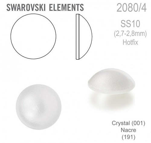 Swarovski 2080/4 Cabochon Round velikost SS10 barva Crystal Nacre Hotfix