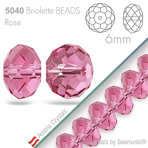 SWAROVSKI Briolette Beads 5040. Barva Rose. Velikost 6mm