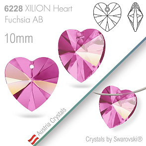 Swarovski XILION Heart 6228. Barva Fuchsia AB. Velikost 10mm
