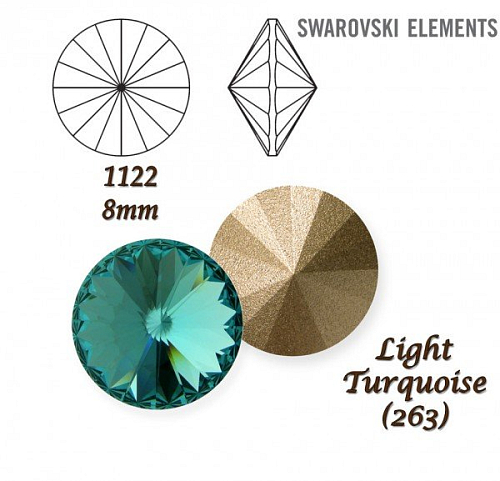 SWAROVSKI ELEMENTS RIVOLI 1122 SS39 barva LIGHT TURQUOISE (263) velikost 8mm. 