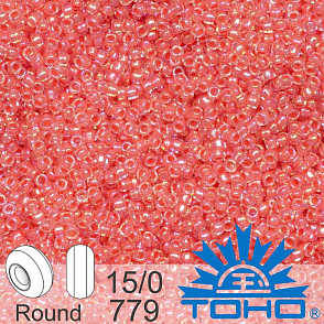 Korálky TOHO tvar ROUND (kulaté). Velikost 15/0. Barva č. 779-Inside-Color Rainbow Crystal/Salmon Lined. Balení 5g.