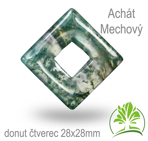 Achát Mechový čtverec donut-o pr. 28x28mm tl.5,5mm.