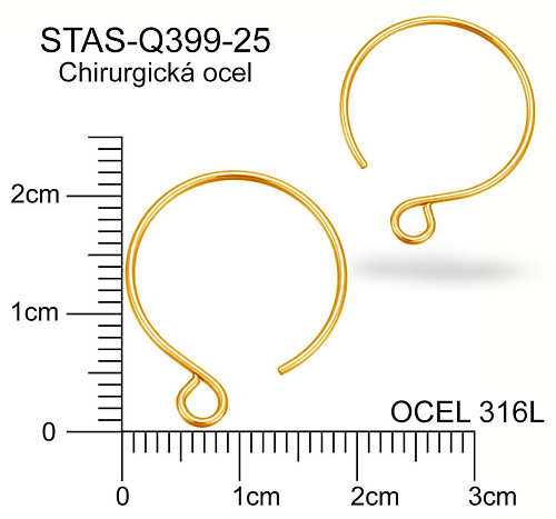 Náušnice drátěná kruhová CHIRURGICKÁ OCEL ozn.-STAS-Q399 25 . Barva POZLACENO.