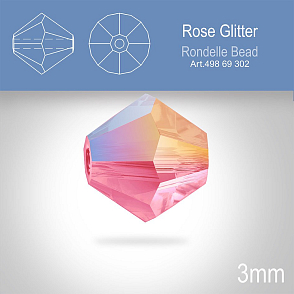 PRECIOSA Bicone (sluníčko) velikost 3mm. Barva ROSE GLITTER. Balení 40ks