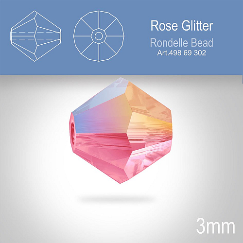 PRECIOSA Bicone (sluníčko) velikost 3mm. Barva ROSE GLITTER. Balení 40ks