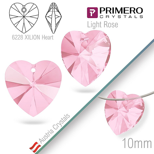Korálky PRIMERO Crystals. Tvar 6228 XILION Heart. Barva Light Rose. Velikost 10mm