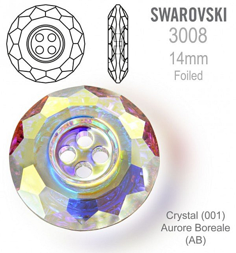 Swarovski 3008 Classic CB (4 Holes) velikost 14mm. Barva Crystal Aurore Boreale 