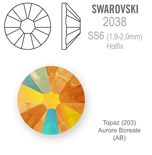 SWAROVSKI xilion rose HOT-FIX velikost SS6 barva TOPAZ AURORE BOREALE 