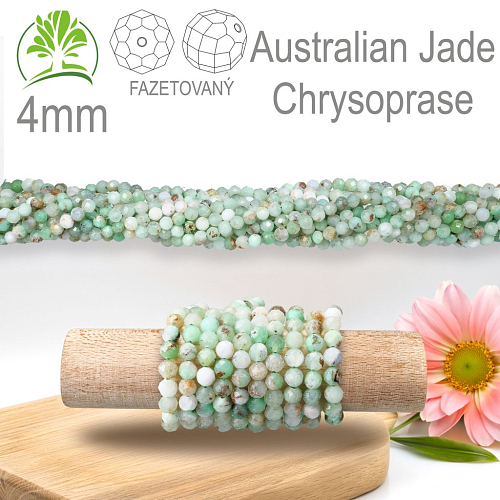 Korálky z minerálů Australian Jade Chrysoprase Fazetovaný přírodní polodrahokam. Velikost pr.4mm. Balení 95Ks.