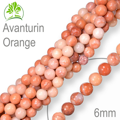 Korálky z minerálů  Avanturin Orange. Velikost pr.6mm. Balení 12Ks.