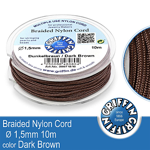 Braided NYLON (splétaná nit na náramky) GRIFFIN síla nitě 1,5mm cívka 10m. Barva Dark Brown