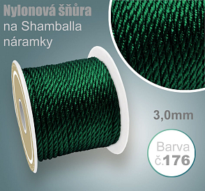 Nylonová šňůra COPÁNKOVÁ na Shamballa náramky průměr nitě 3,0mm. Barva č.176 Tm. Zelená