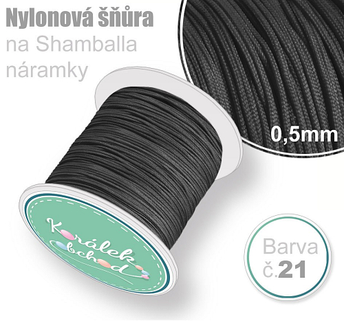 Nylonová šňůra na Shamballa náramky průměr nitě 0,5mm. Barva č.21 Černá