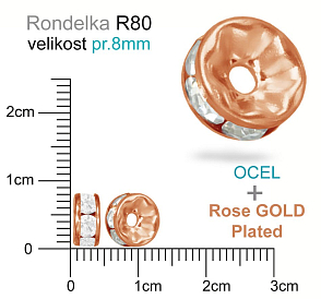 Korálek RONDELKA s kamínky Crystal OCEL ozn, R80. velikost pr.8mm otvor 1,3mm. Materiál OCEL (ROSE Gold)