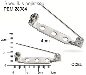 ŠPENDLÍK  na brož s pojistkou velikost 4cm. Barva platina.