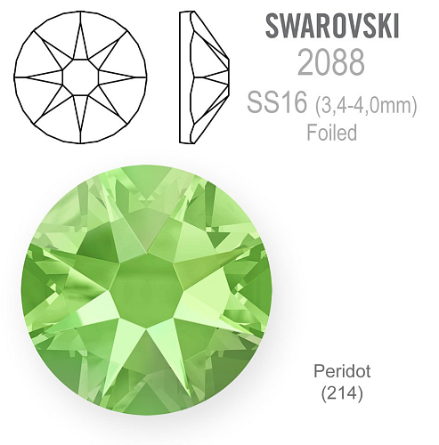 SWAROVSKI XIRIUS FOILED velikost SS16 barva PERIDOT 