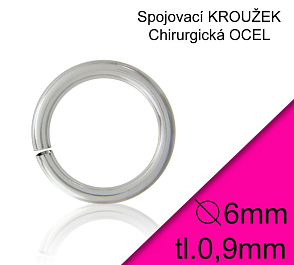 KROUŽEK spojovací-CHIRURGICKÁ OCEL 316L. Velikost venkovní pr.6,0mm tl.0,9mm.