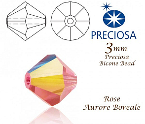 PRECIOSA Bicone (sluníčko) velikost 3mm. Barva ROSE Aurore Boreale. Balení 42ks .