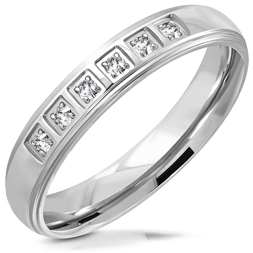 Ocelový prsten RRR 504 s krystalovými kamínky v přední části o velikosti 7