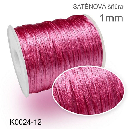 SATÉNOVÁ (polyesterová) šňůra velikost průměr 1mm. Barva K0024-12 Růžová. 
