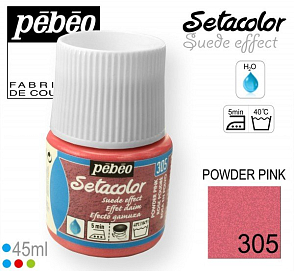 Barva na Textil SETACOLOR Suede Pebeo. barva č. 305 POWDER PINK. Balení 45ml.