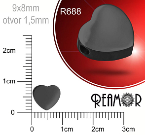 Korálek tvarovaný Srdce ploché Reamor CHIRURGICKÁ OCEL ozn.-R688. Velikost 9x8mm otvor 1,5mm. Barva Black.