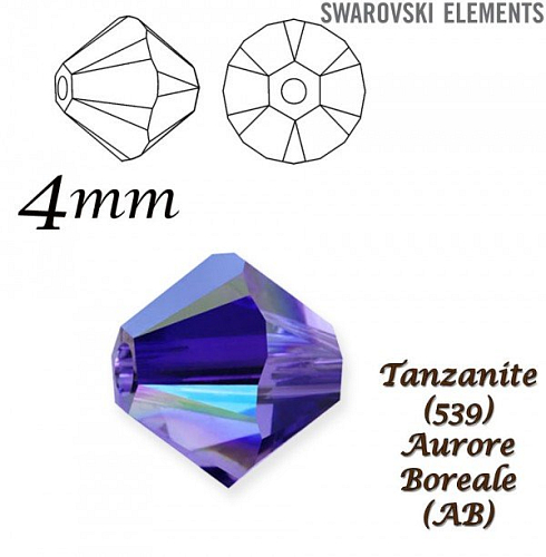 SWAROVSKI XILION BEAD 5328 barva TANZANITE AURORE BOREALE velikost 4mm. Balení 20Ks