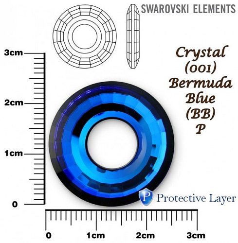 SWAROVSKI Disk Pendant 6039 barva CRYSTAL BERMUDA BLUE P velikost 25mm.