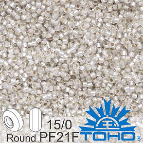 Korálky TOHO tvar ROUND (kulaté). Velikost 15/0. Barva č.PF21F PermaFinish - Silver-Lined Frosted Crystal. Balení 5g.