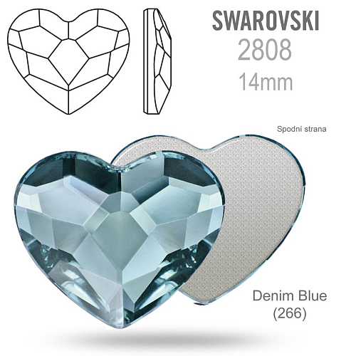 SWAROVSKI 2808 Heart Flat Back Foiled velikost 14mm. Barva Denim Blue 