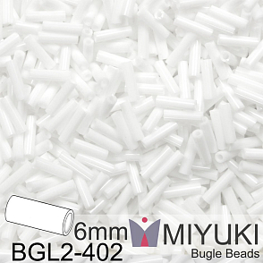 Korálky Miyuki Bugle Bead 6mm. Barva BGL2-402 Opaque White Balení 10g.